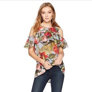 Anthropologie Ella Moon Cold Shoulder Tropical Top